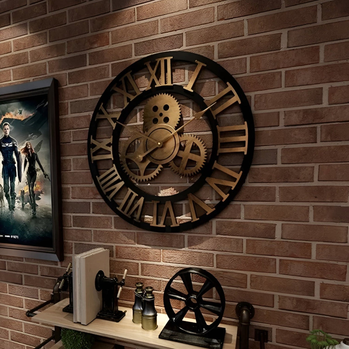 Industrial Wall Clock Gear Design for Living Room & Office