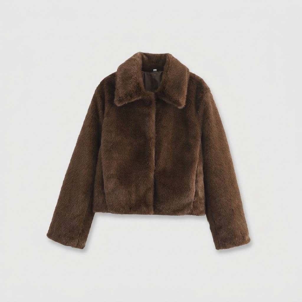 Women's Long Jacket with Lapel Collar and Button Detail