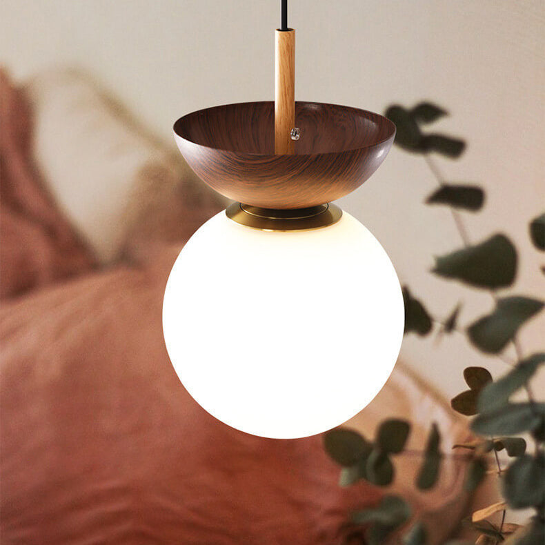 Nordic Orb Ceiling Lamp - Wood Grain & Metal Accent