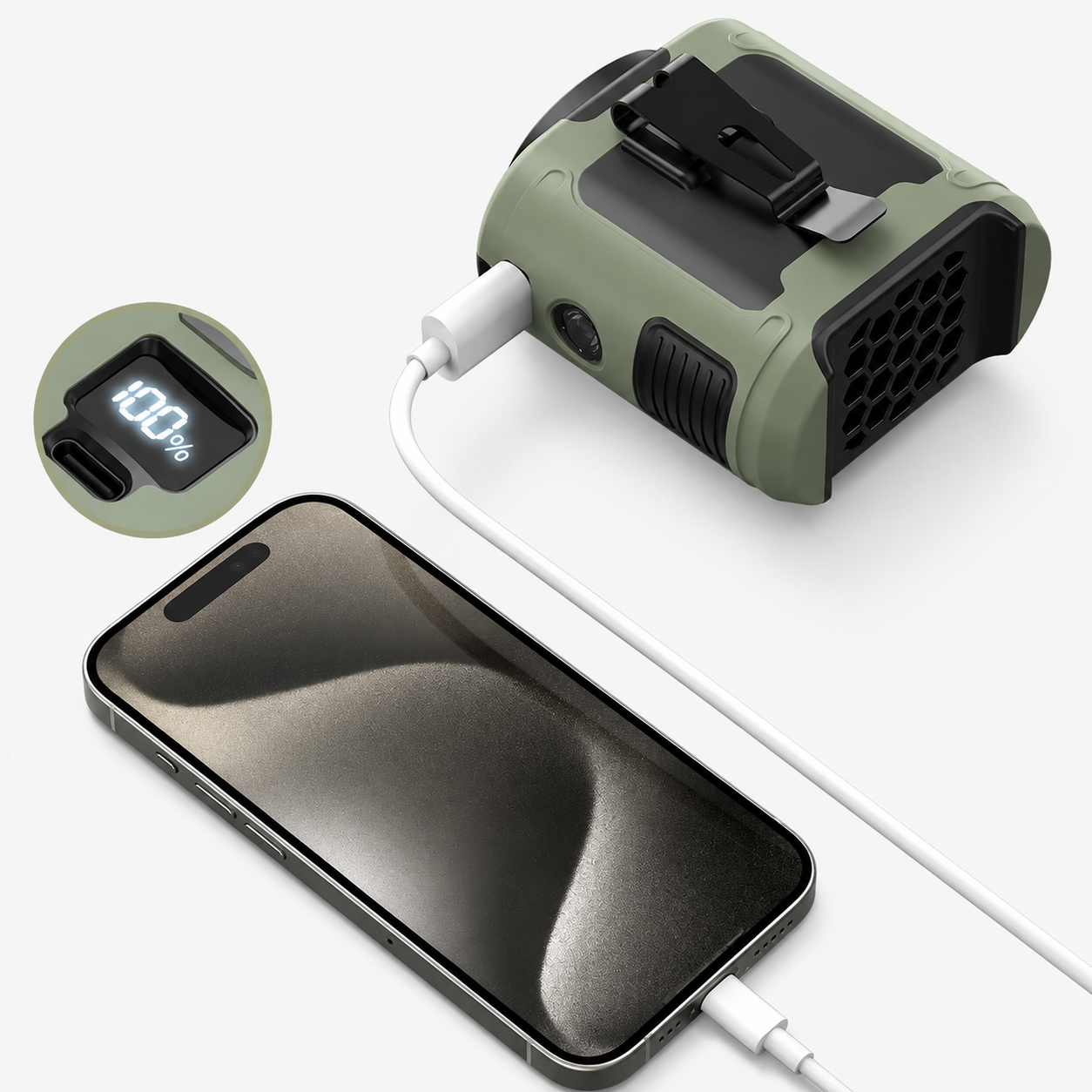 10000mAh Portable Waist & Neck Clip Fan with Emergency LED Light