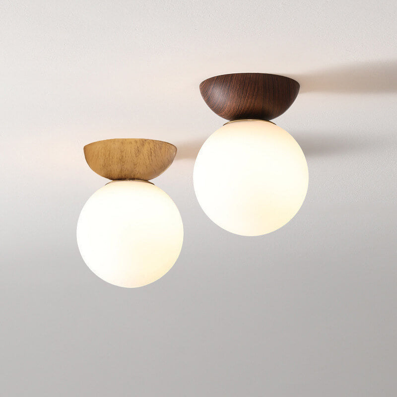 Nordic Orb Ceiling Lamp - Wood Grain & Metal Accent