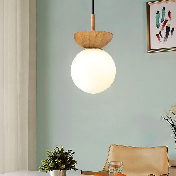 Nordic Orb Ceiling Lamp - Wood Grain & Metal Accent