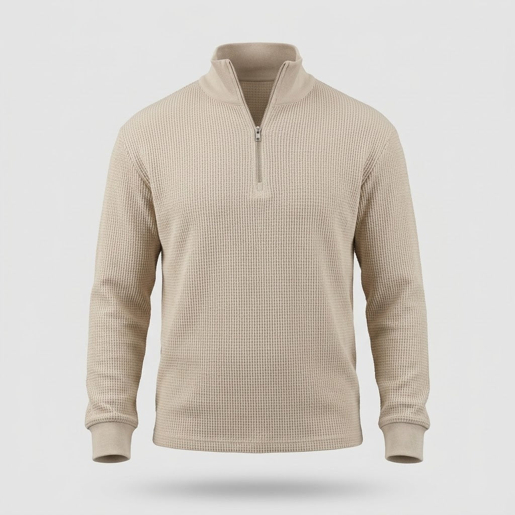 Men's Sweater - Zip Collar with Waffle Texture