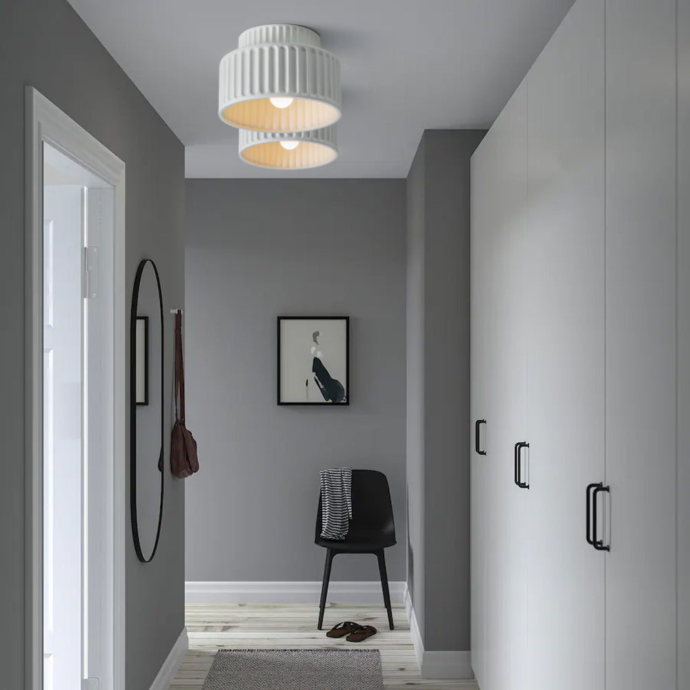 Ribbed Ceiling Lamp - Two-Tier Drum Design