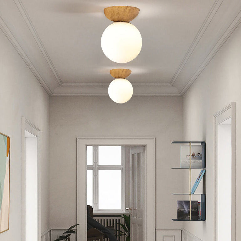 Nordic Orb Ceiling Lamp - Wood Grain & Metal Accent