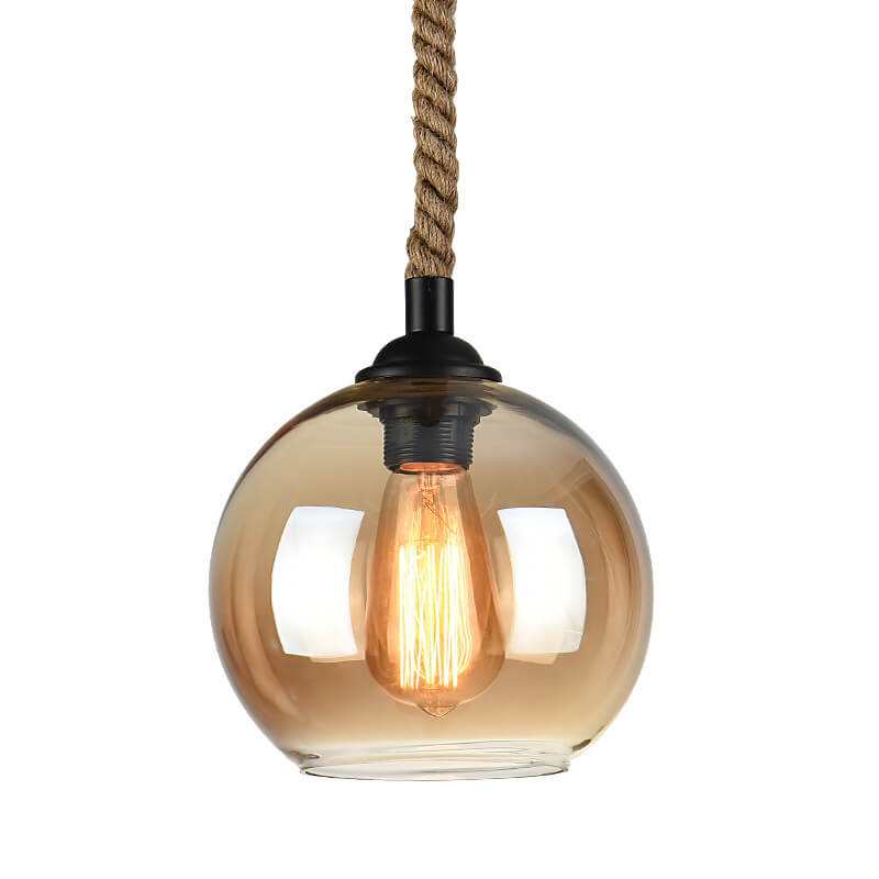 Glass Globe Pendant Lamp with Hemp Rope - Vintage Lighting Design