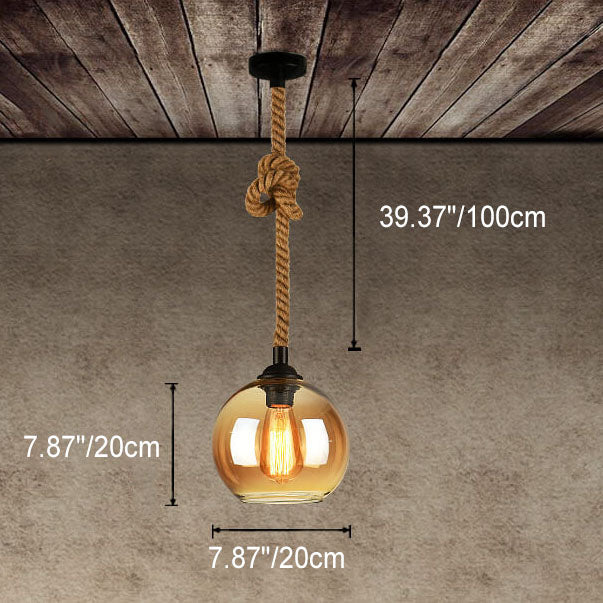 Glass Globe Pendant Lamp with Hemp Rope - Vintage Lighting Design