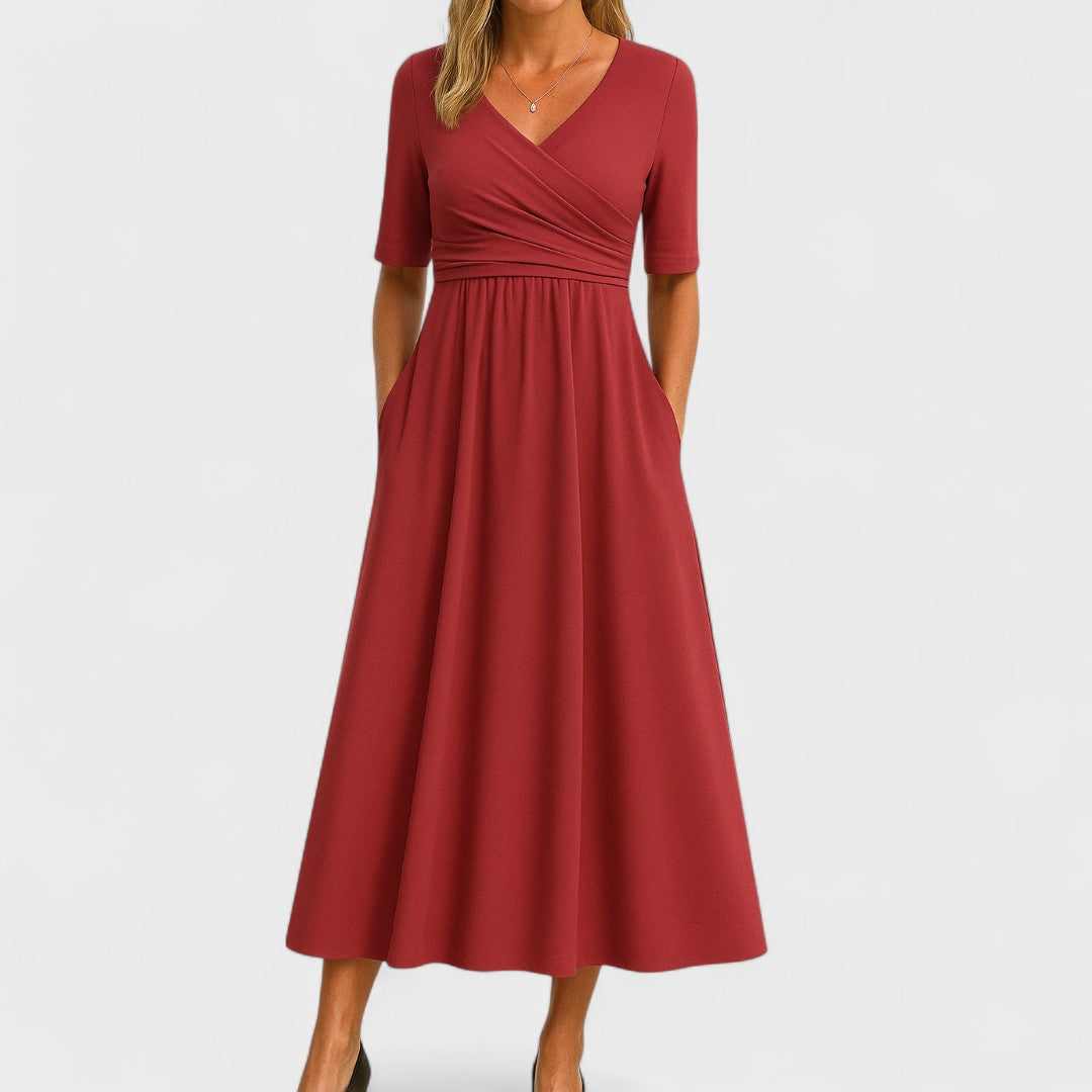 Women's Short-Sleeve V-Neck Maxi Dress – Elegant Occasion Wear