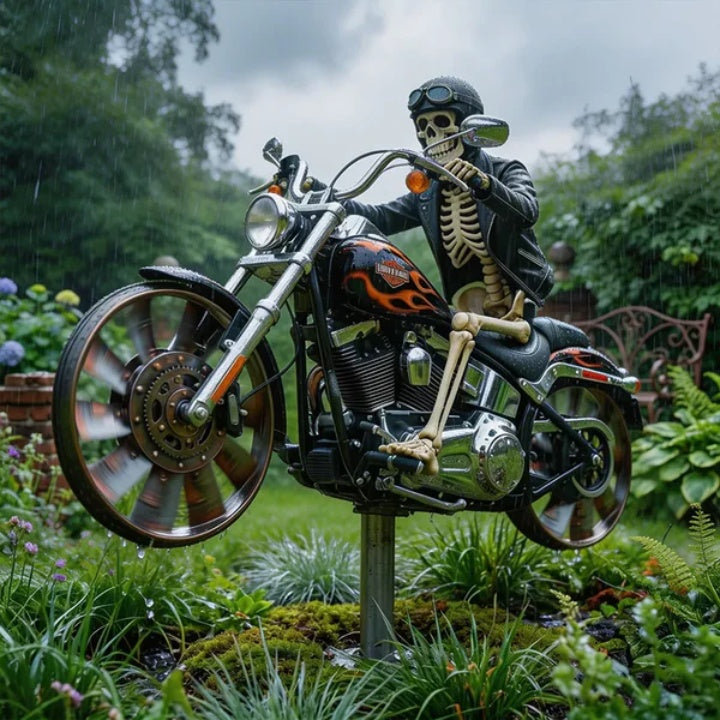 Skull Rider Motorcycle Garden Wind Spinner