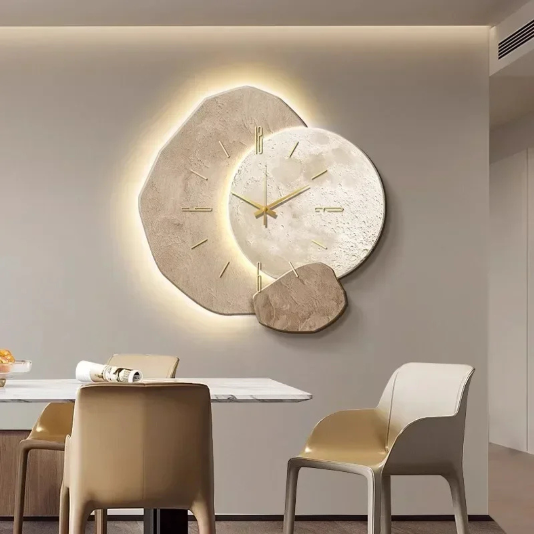 Wooden Wall Clock with LED - Natural & Silent Design
