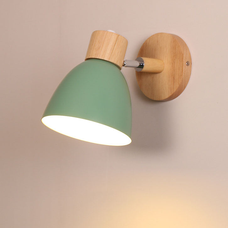 Modern Wall Sconce with Angled Arm, Wood, Conical Shade