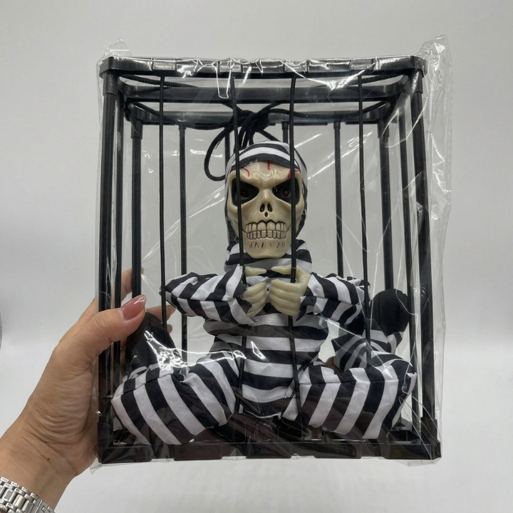 Skeleton Cage Decoration with Motion Sensor - Glowing Eyes and Sound