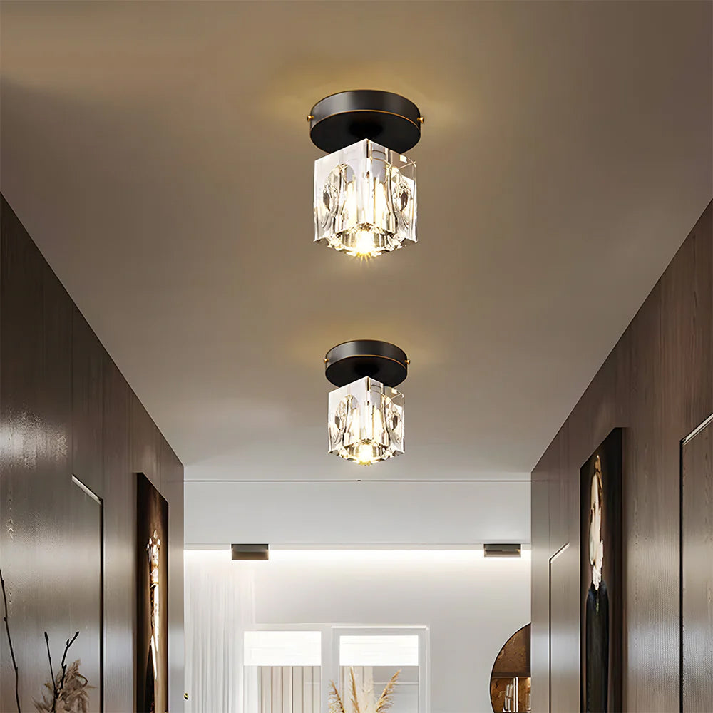 Geometric Crystal Ceiling Lamp - Modern Black or Gold Finish