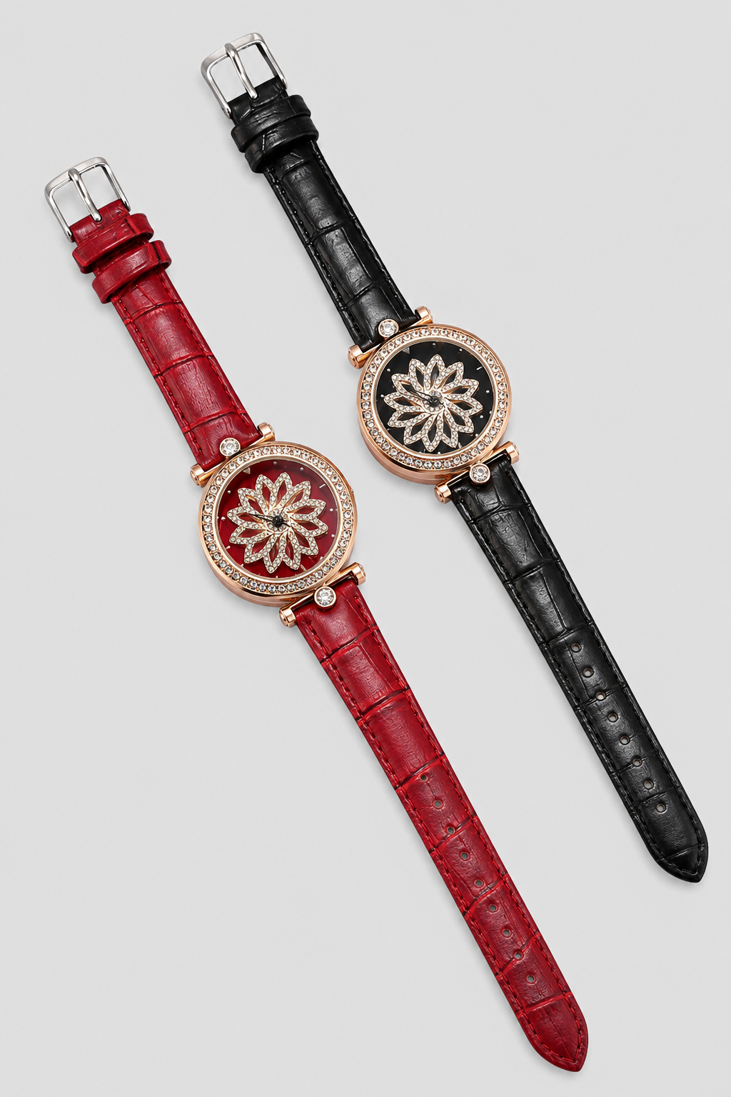 Women's watch with rotating flower dial