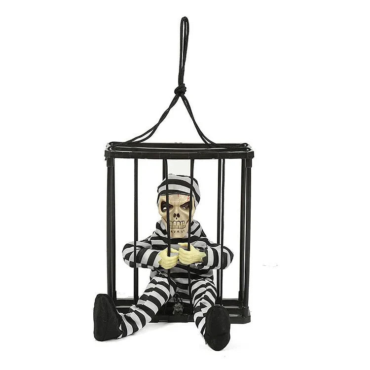 Skeleton Cage Decoration with Motion Sensor - Glowing Eyes and Sound