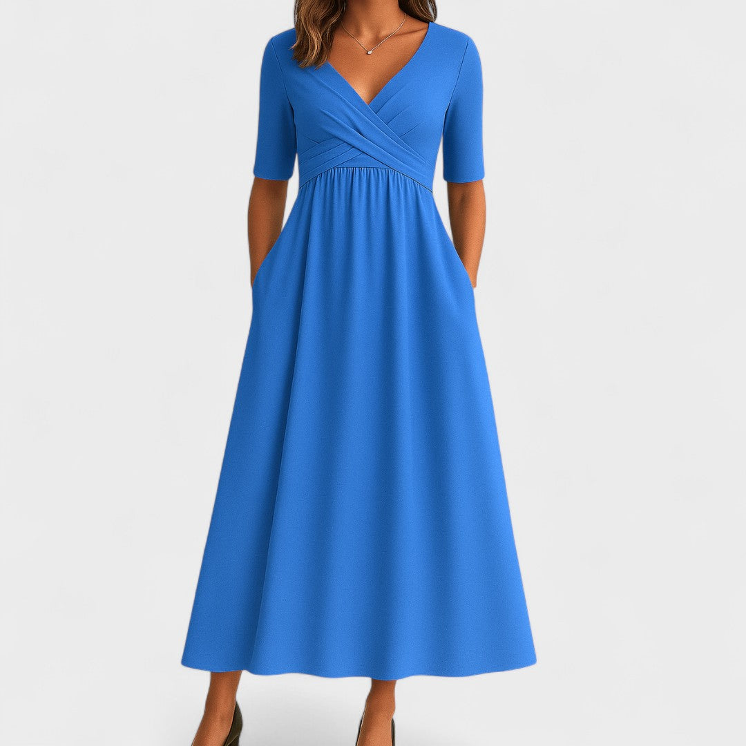 Women's Short-Sleeve V-Neck Maxi Dress – Elegant Occasion Wear