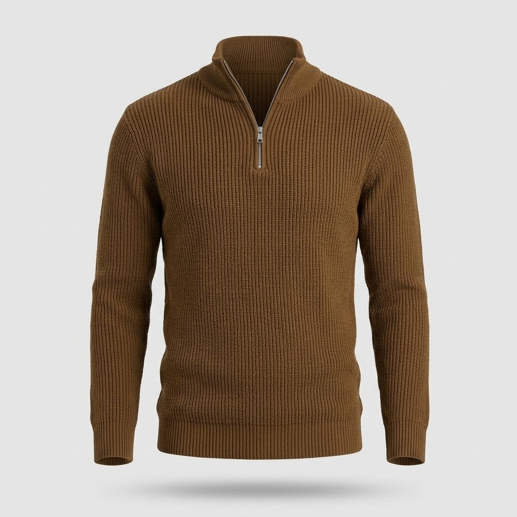 Men's Half-Zip Turtleneck Sweater - Warm Knit, Regular Fit