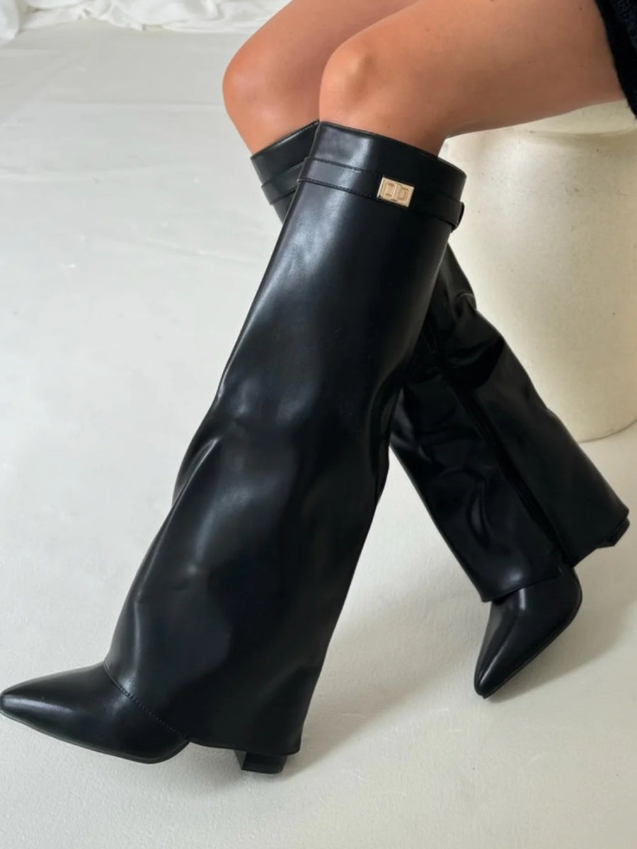 Luxe Suede Over-the-Knee Boots for Women - Leather Black