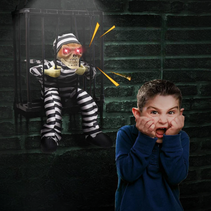 Skeleton Cage Decoration with Motion Sensor - Glowing Eyes and Sound