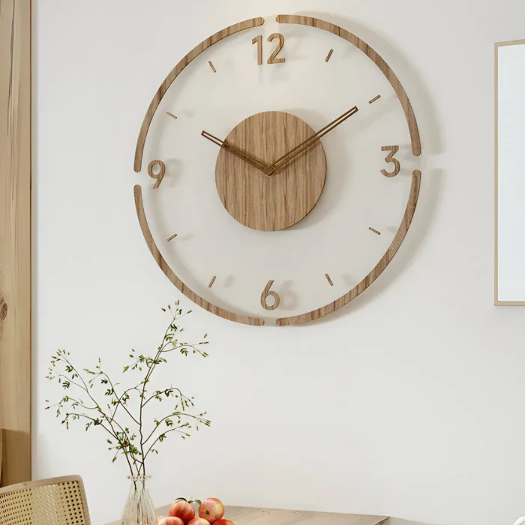 Stylish Modern Wall Clock 30cm – Acrylic & Wood, Silent Movement