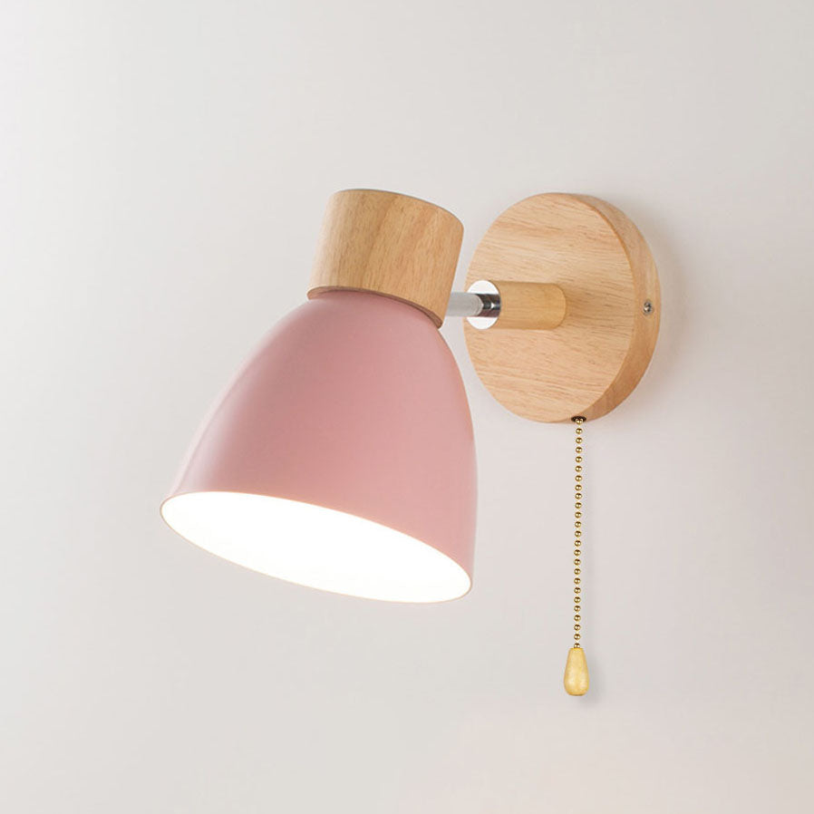 Modern Wall Sconce with Angled Arm, Wood, Conical Shade