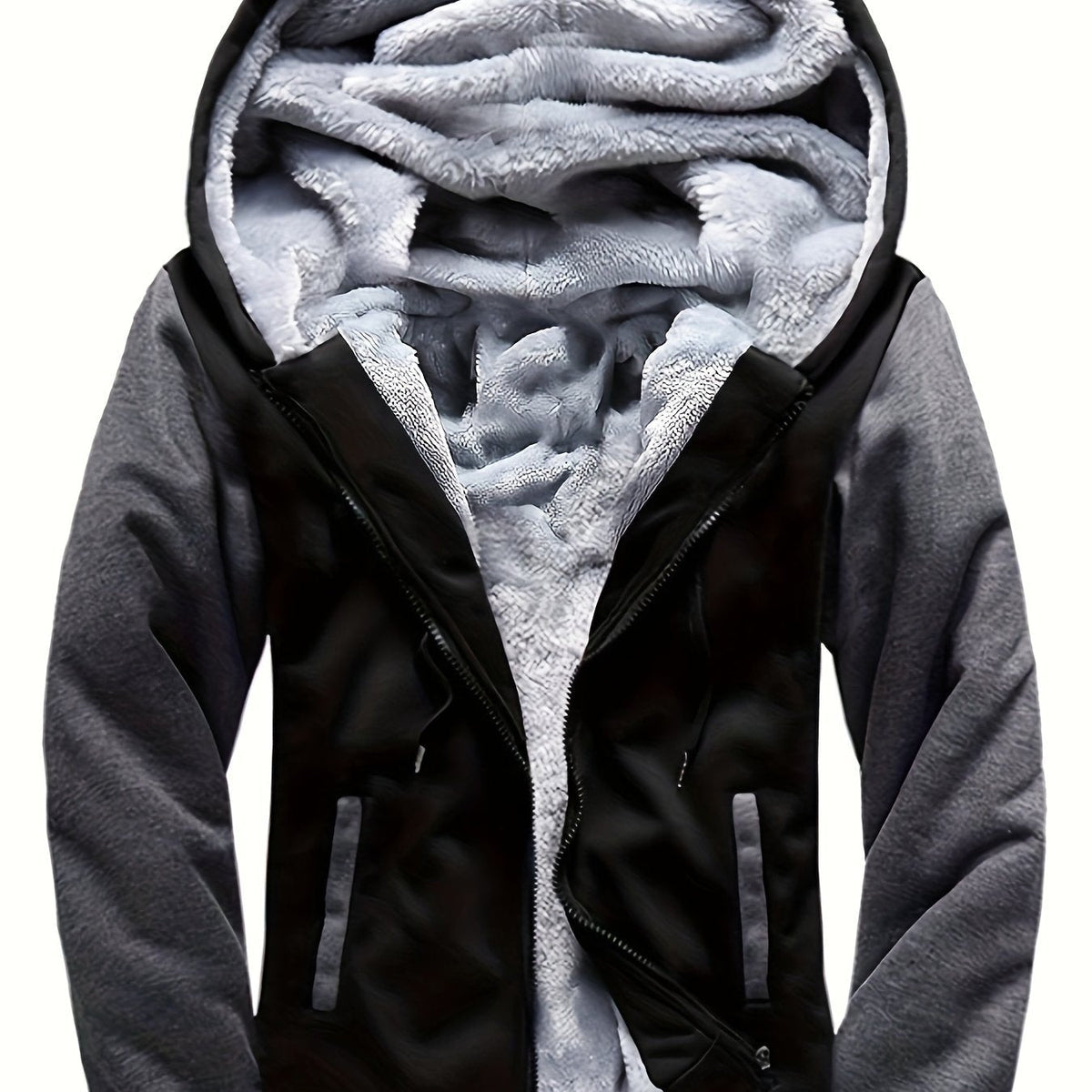 Men's Warm Fleece Hooded Colorblock Jacket