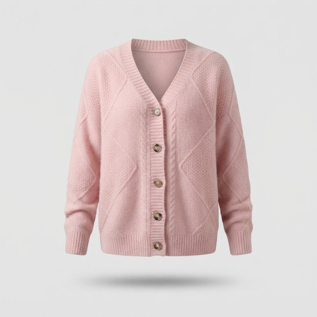 Women's Knitted Vest - Textured Pattern with V-Neck