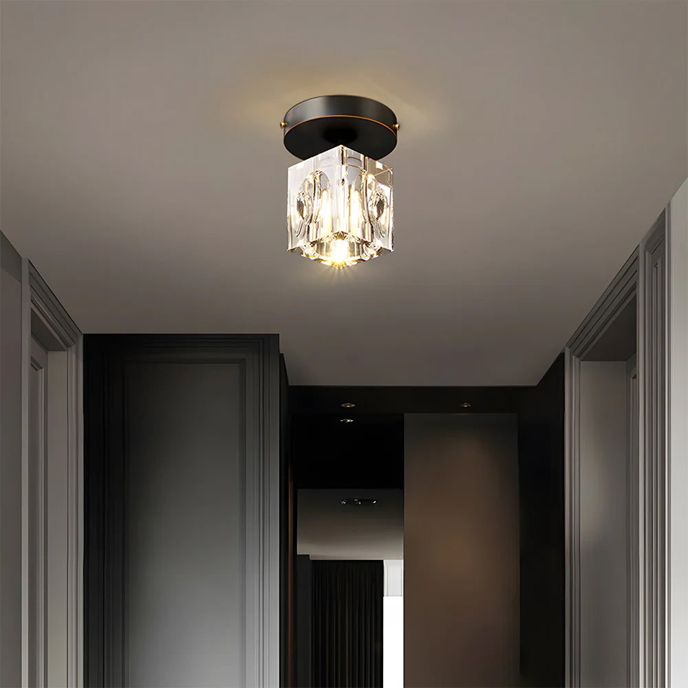 Geometric Crystal Ceiling Lamp - Modern Black or Gold Finish