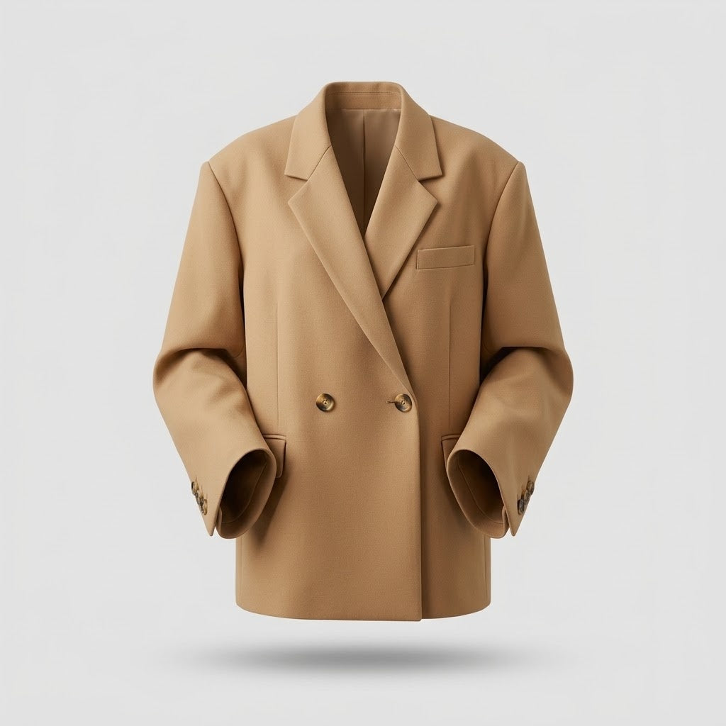 Women's Oversized Blazer - Diagonal Wrap with Lapel Collar