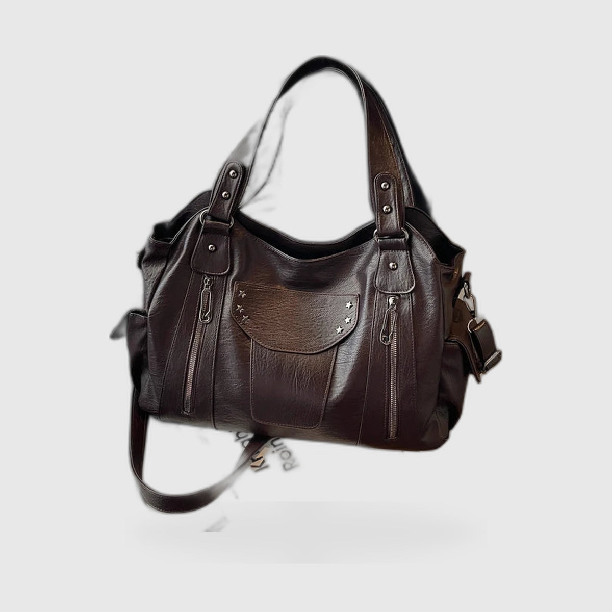 Rivet-Accent Leather Hobo Bag – Large Capacity Shoulder Tote