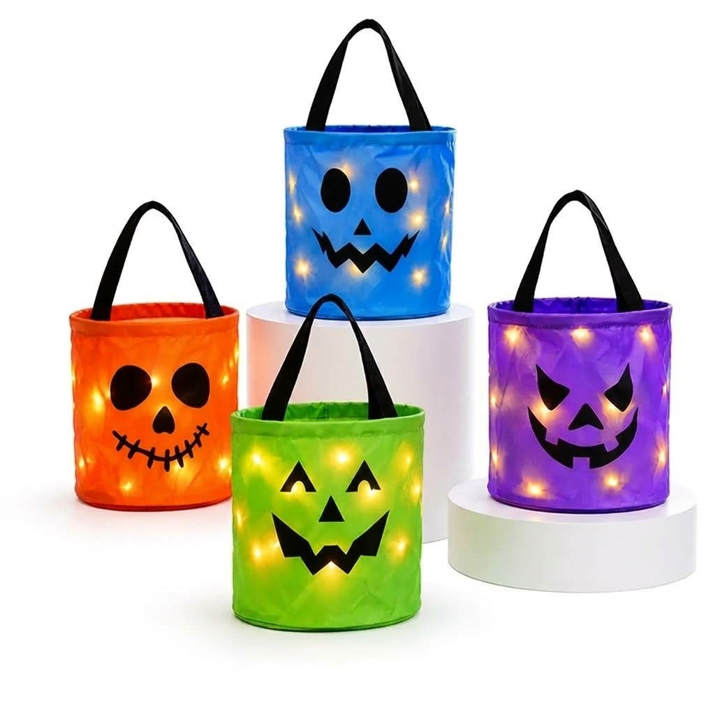LED Pumpkin Candy Basket with Handle for Halloween