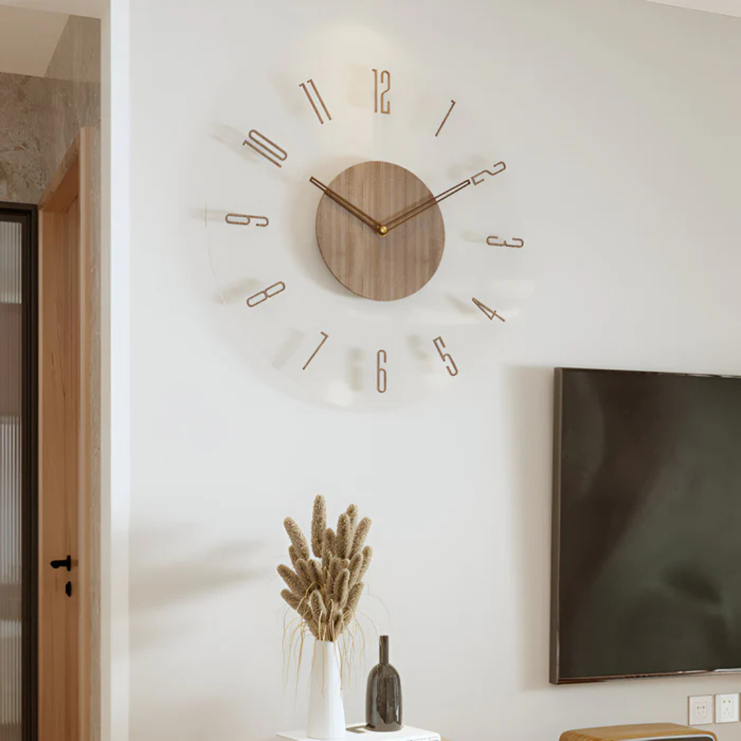 Stylish Modern Wall Clock 30cm – Acrylic & Wood, Silent Movement