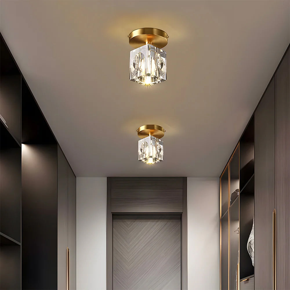 Geometric Crystal Ceiling Lamp - Modern Black or Gold Finish