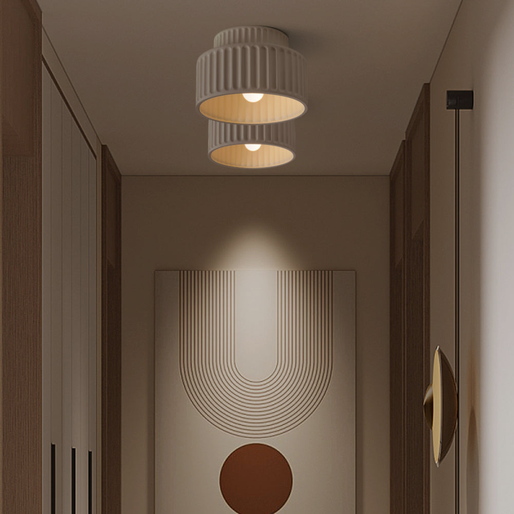 Ribbed Ceiling Lamp - Two-Tier Drum Design