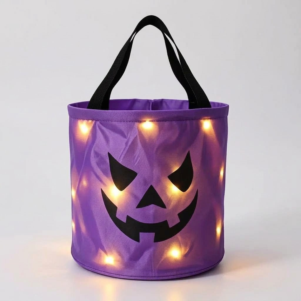 LED Pumpkin Candy Basket with Handle for Halloween