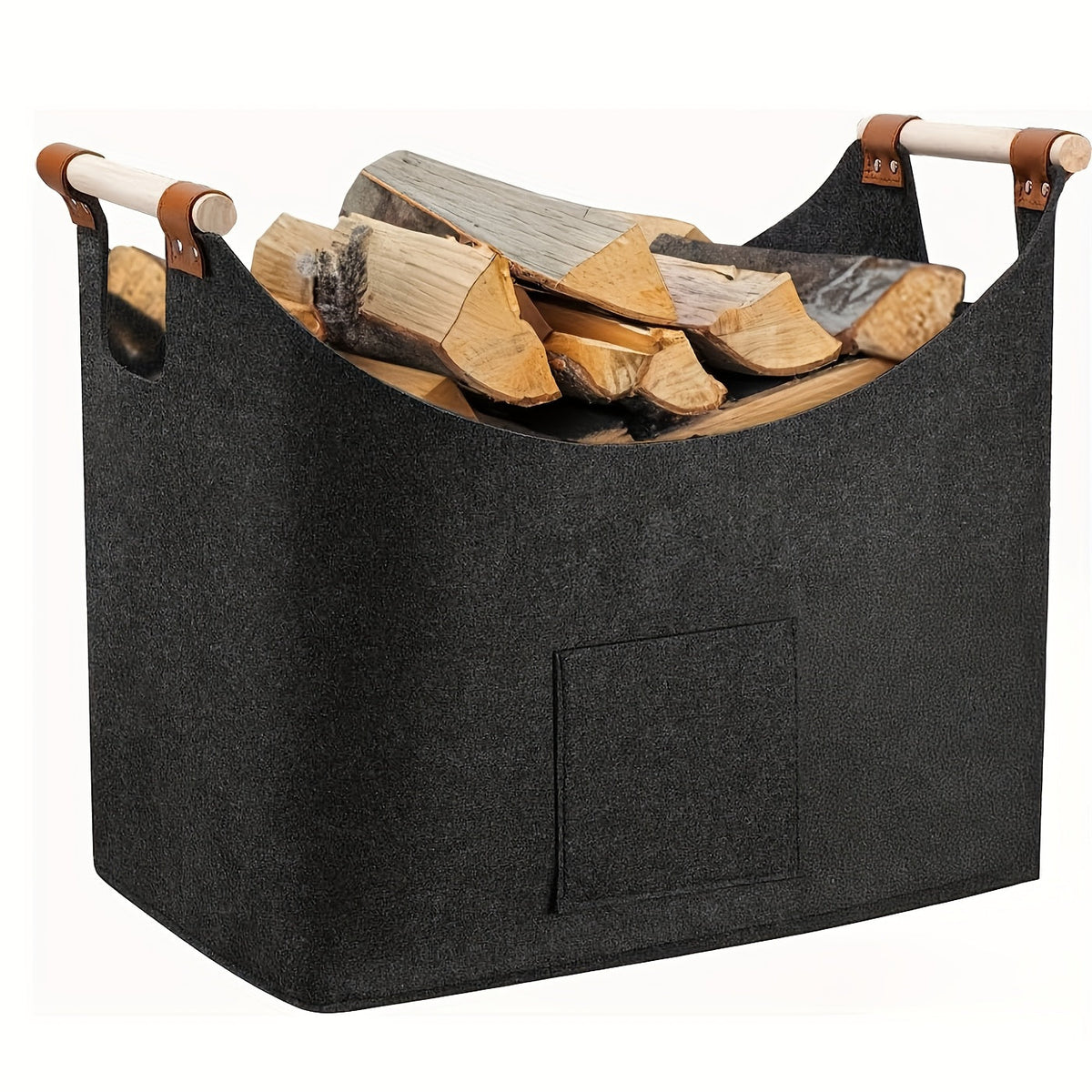 Foldable Large Felt Firewood Storage Basket - Dark Grey