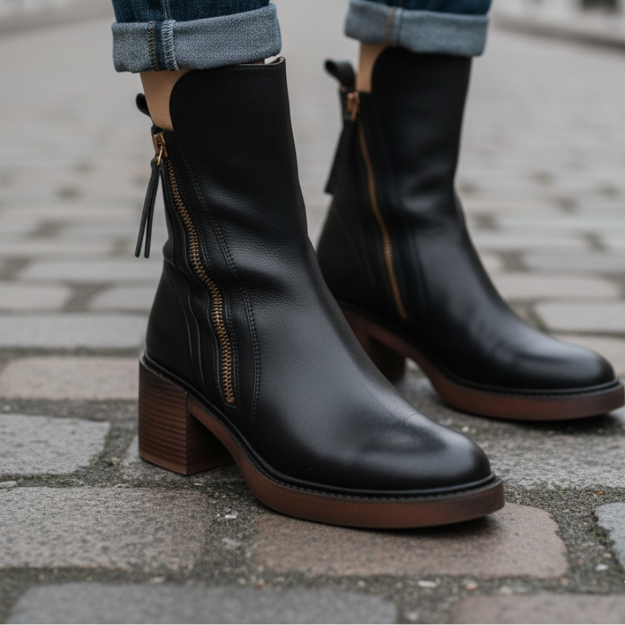 Black Leather Ankle Boots in Black - View 6.0 | Roselva