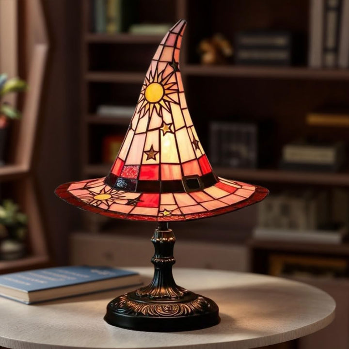Witch Hat Stained Glass Lamp - Handcrafted Warm Light