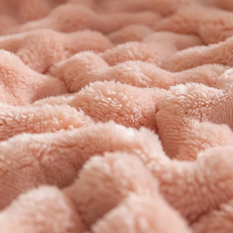 Textured Coral Fleece Throw Blanket for Sofa and Bed
