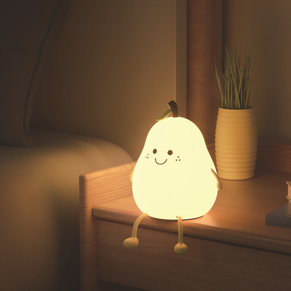 Silicone Pear Night Light – Touch-Dim Bedside Lamp