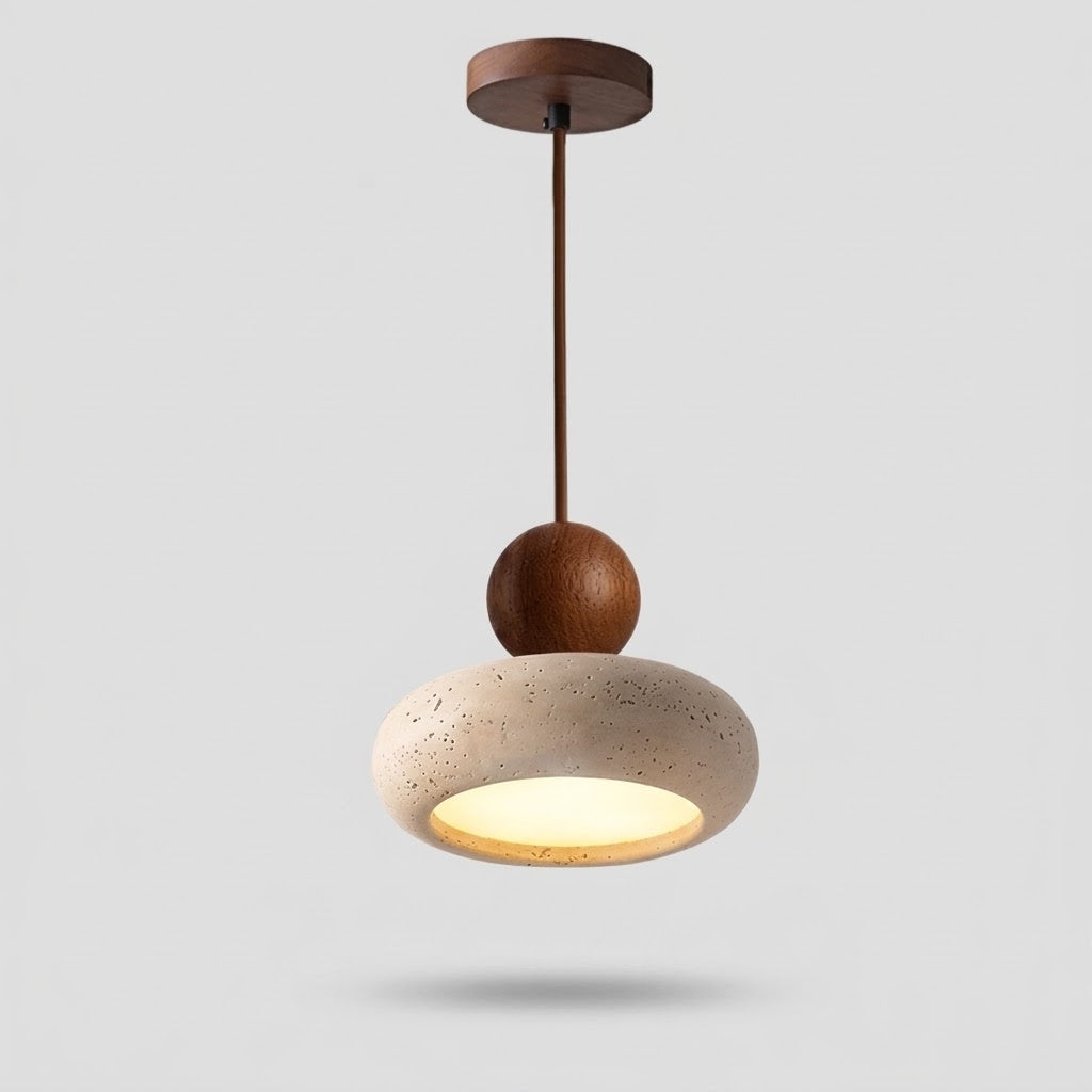 Tindara - Natural Travertine and Wood Pendant Light