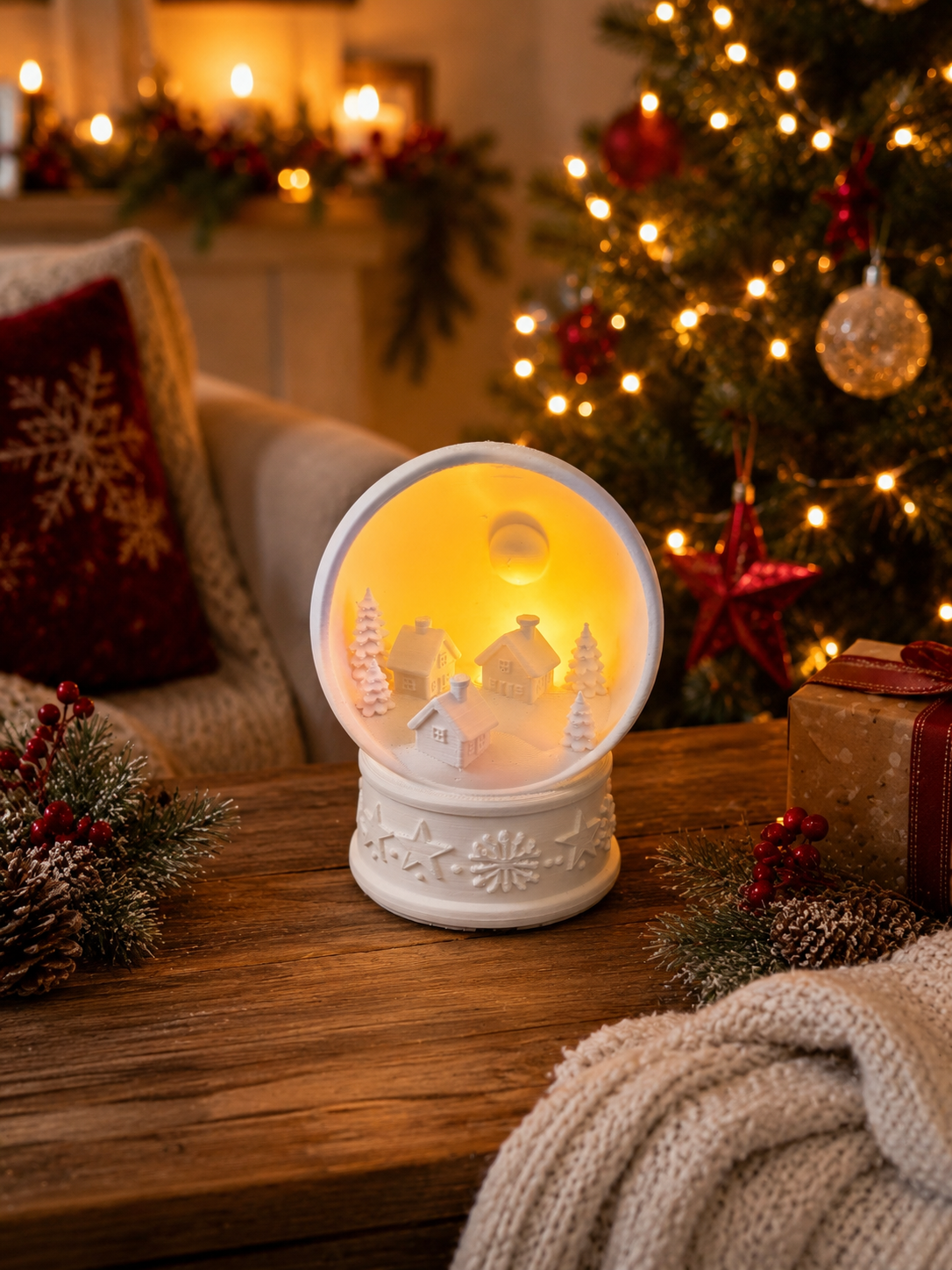 Christmas Village Snow Globe – Battery Operated Night Light