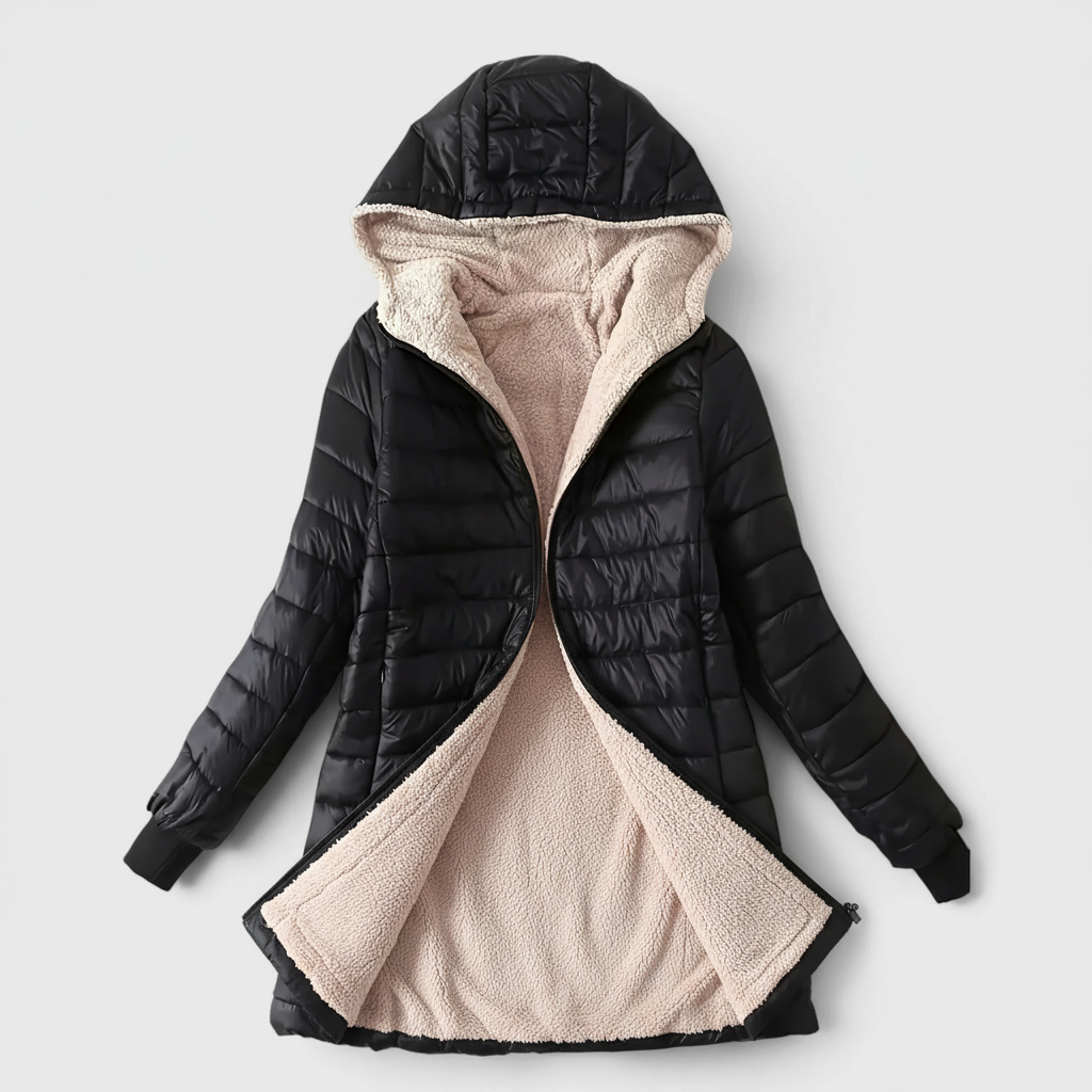 Women's Mid-Length Hooded Fleece-Lined Jacket