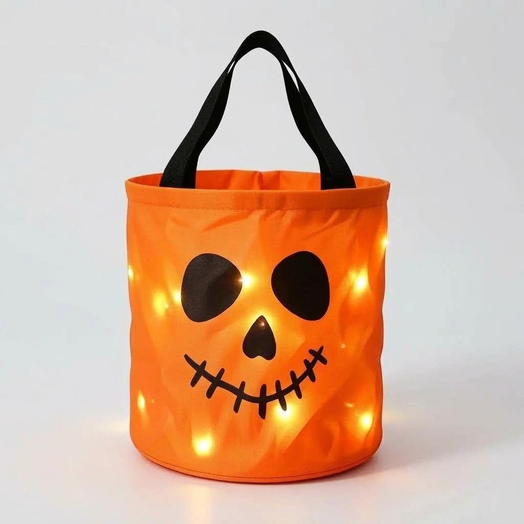 LED Pumpkin Candy Basket with Handle for Halloween