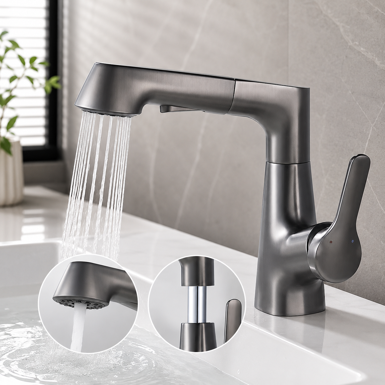 360° Rotating Pull-Out Bathroom Basin Faucet