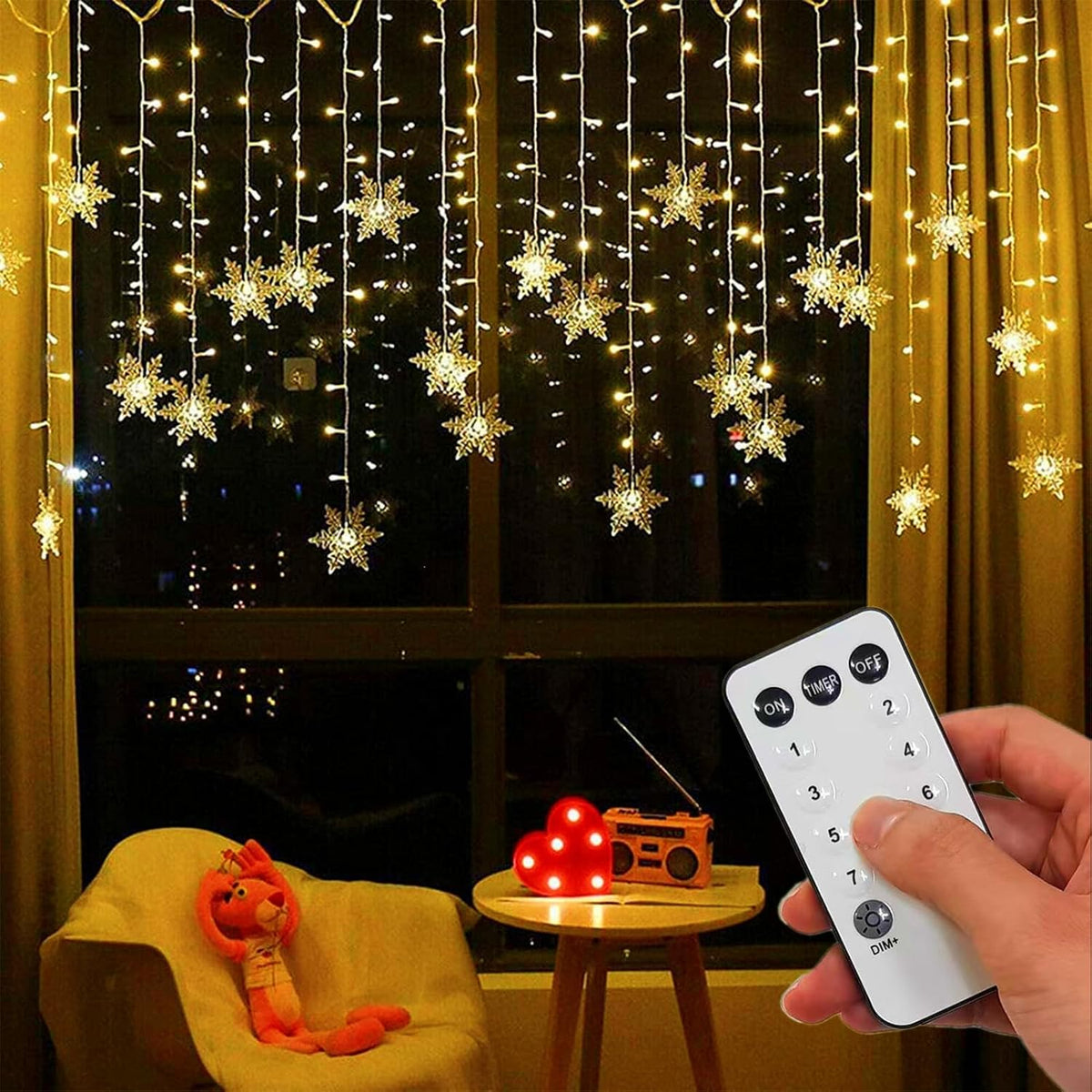 LED Snowflake Curtain Lights – 8-Mode Christmas String Lights