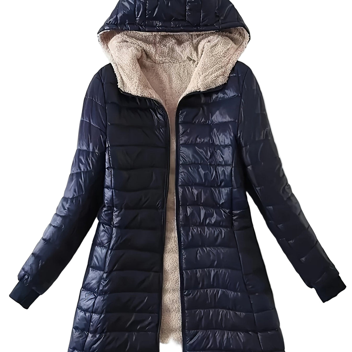Women's Mid-Length Hooded Fleece-Lined Jacket