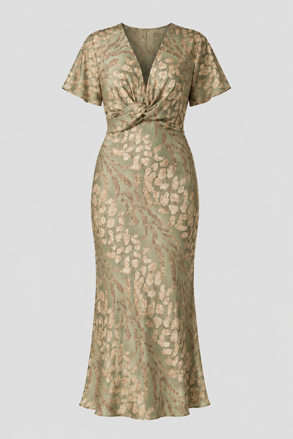 Abstract Print V-Neck Twisted Waist Midi Dress