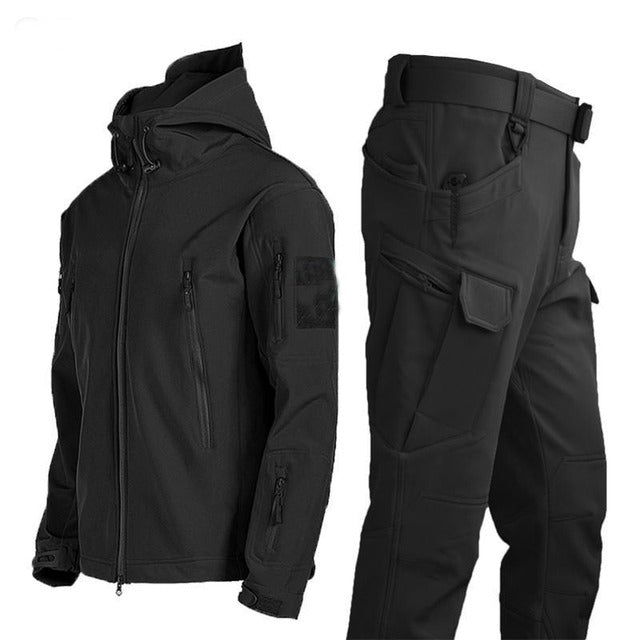 Men's Outdoor Set - Padded Winter Jacket with Hood and Cargo Pants