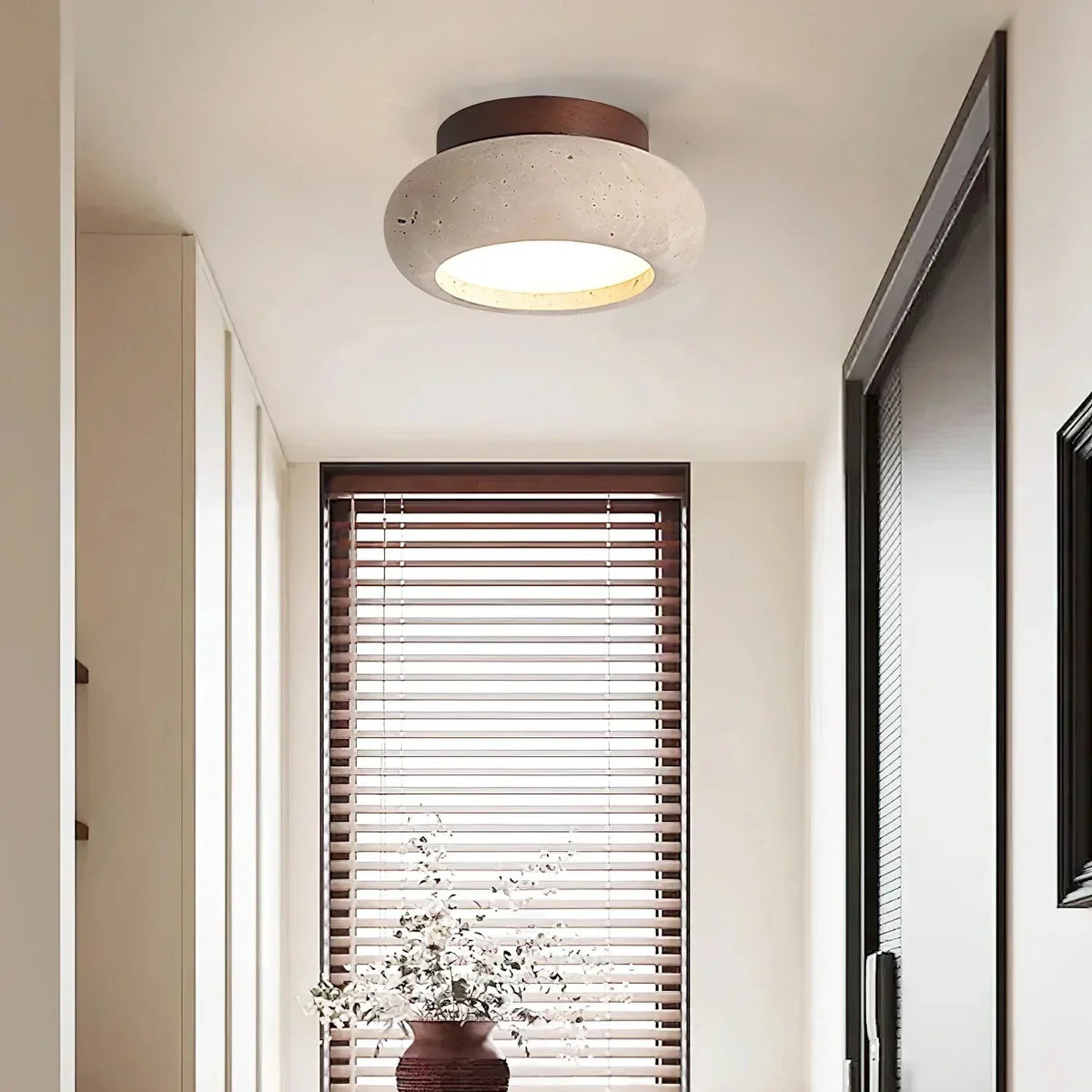 Havenwood - Travertine and Wood Ceiling Light